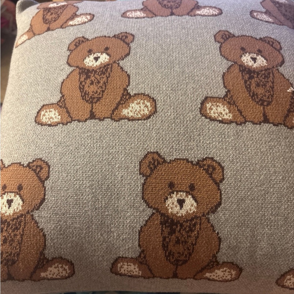Brown and Gray Cozy Teddy Bear Pillow